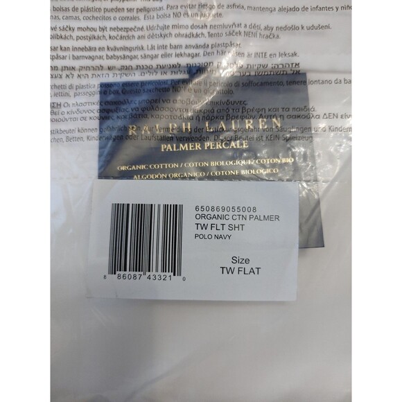 Ralph Lauren 100% Cotton Percale Palmer TWIN Flat Sheet White/Polo Navy (003) - Picture 3 of 3